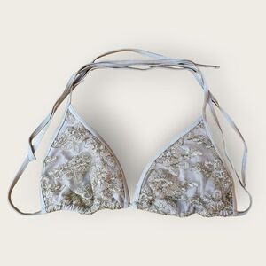 Hunter McGrady×Playful Promises Gold Embroidered Bikini Swim Top